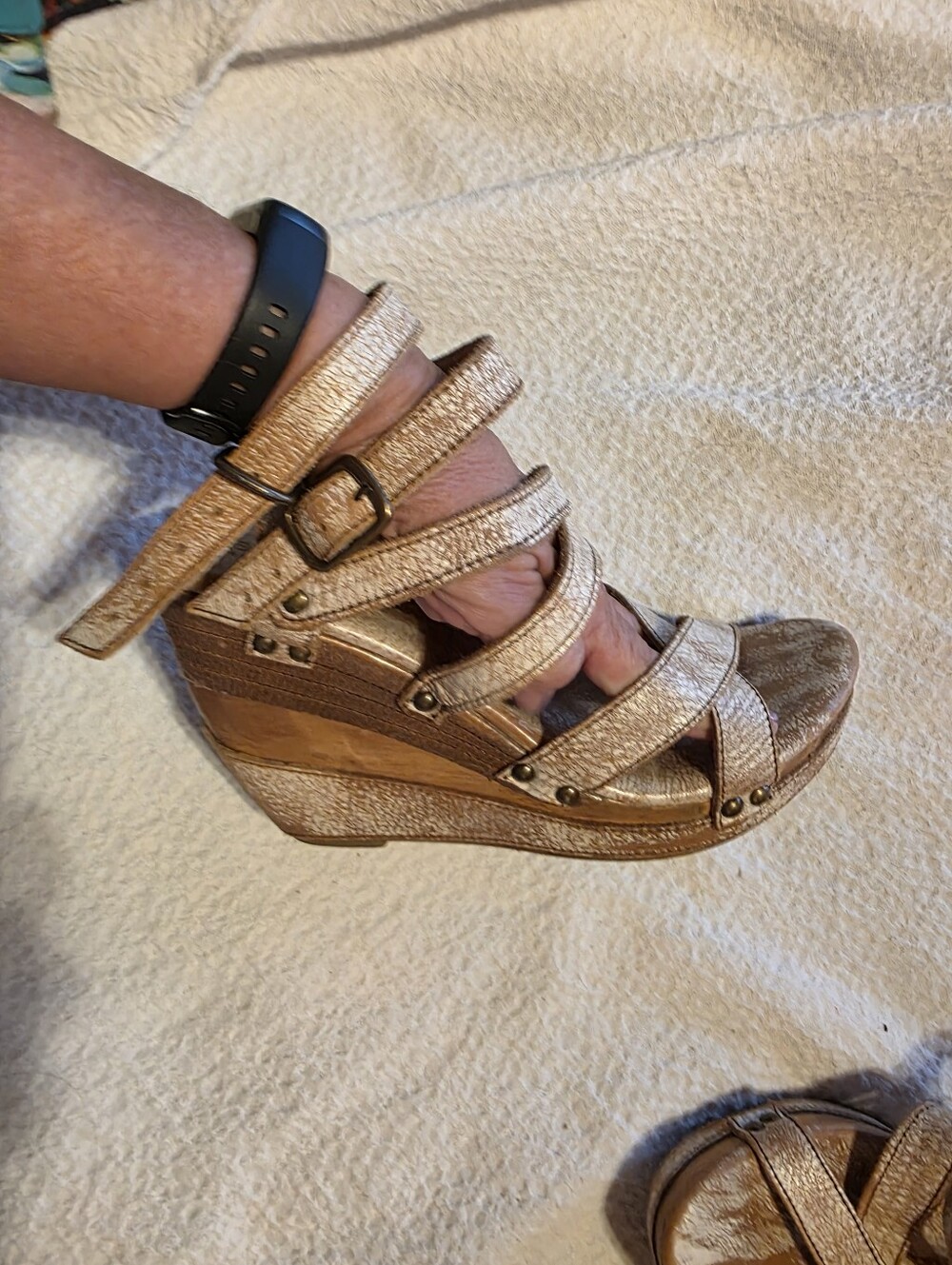 BED STU White and tan  Strappy Wedge Sandals - Women